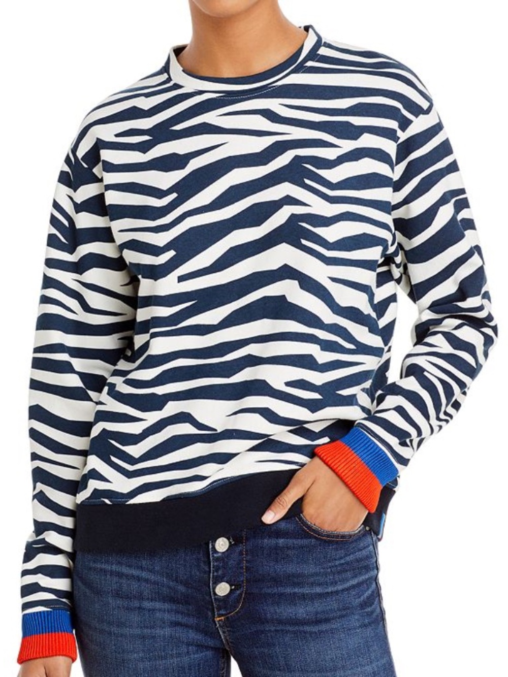 KULE The Hobbes Zebra Print Sweatshirt Black White S